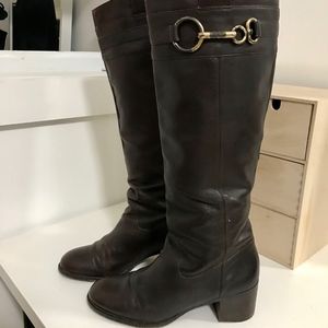 Coach Brown Leather Tall Riding Boot Stacked Heel